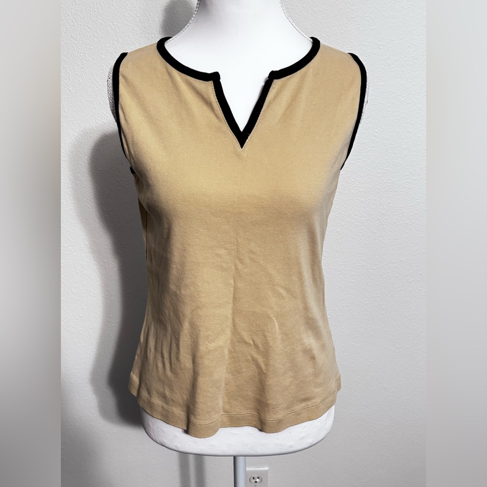LOFT Tan Tank Top with Black Accents